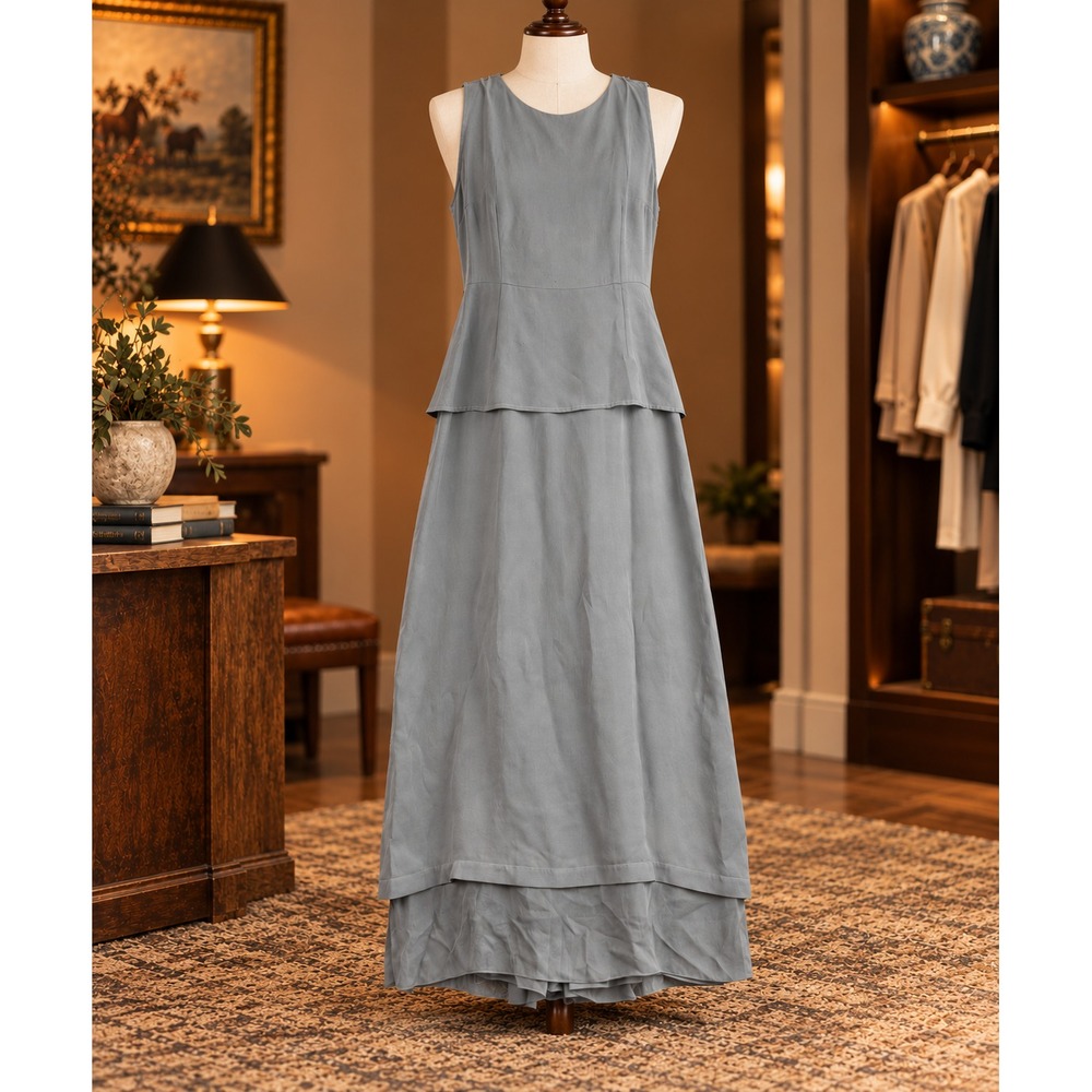 Morgane Le Fay Dress Womens S Gray 100% Silk Maxi Layered Liliana Casabal USA
